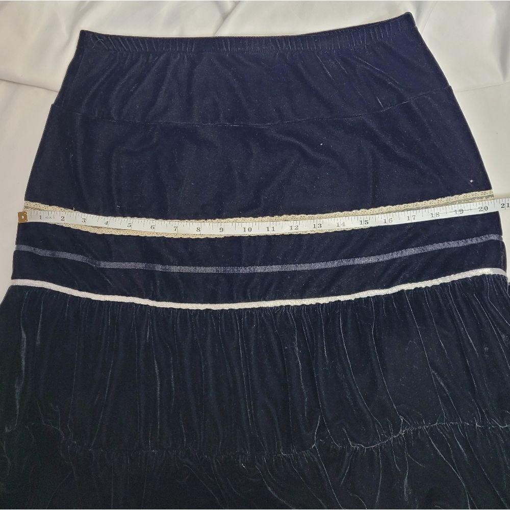 VINTAGE Y2K witchy black velvet tiered lace detail‎ whimsigoth midi skirt M - Picture 7 of 8